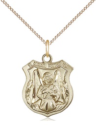 [5697GF/18GF] 14kt Gold Filled Saint Michael the Archangel Pendant on a 18 inch Gold Filled Light Curb chain