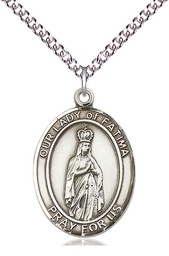 [7205SS/24SS] Sterling Silver Our Lady of Fatima Pendant on a 24 inch Sterling Silver Heavy Curb chain