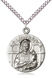 [0850SS/24SS] Sterling Silver Saint Lawrence Pendant on a 24 inch Sterling Silver Heavy Curb chain