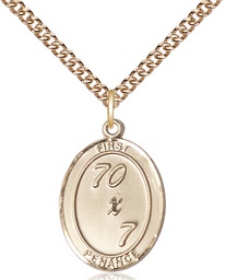 [0867GF/24GF] 14kt Gold Filled First Penance Pendant on a 24 inch Gold Filled Heavy Curb chain