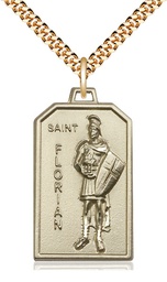 [5726GF/24G] 14kt Gold Filled Saint Florian Pendant on a 24 inch Gold Plate Heavy Curb chain