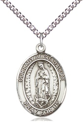 [7206SS/24SS] Sterling Silver Our Lady of Guadalupe Pendant on a 24 inch Sterling Silver Heavy Curb chain