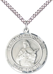 [7208RDSS/24SS] Sterling Silver Saint Maria Goretti Pendant on a 24 inch Sterling Silver Heavy Curb chain