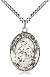 [7208SS/24SS] Sterling Silver Saint Maria Goretti Pendant on a 24 inch Sterling Silver Heavy Curb chain