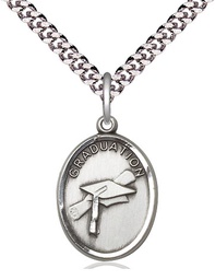 [0872SS/24S] Sterling Silver Graduation Pendant on a 24 inch Light Rhodium Heavy Curb chain