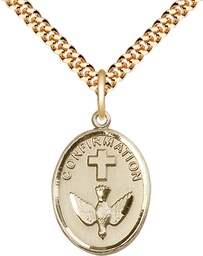 [0873GF/24G] 14kt Gold Filled Confirmation Pendant on a 24 inch Gold Plate Heavy Curb chain