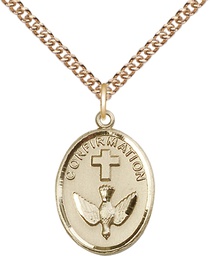 [0873GF/24GF] 14kt Gold Filled Confirmation Pendant on a 24 inch Gold Filled Heavy Curb chain