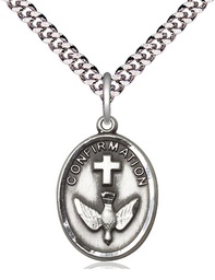 [0873SS/24S] Sterling Silver Confirmation Pendant on a 24 inch Light Rhodium Heavy Curb chain