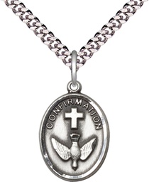 [0873SS/24S] Sterling Silver Confirmation Pendant on a 24 inch Light Rhodium Heavy Curb chain