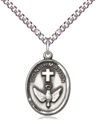 [0873SS/24SS] Sterling Silver Confirmation Pendant on a 24 inch Sterling Silver Heavy Curb chain