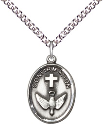 [0873SS/24SS] Sterling Silver Confirmation Pendant on a 24 inch Sterling Silver Heavy Curb chain