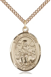 [7211GF/24GF] 14kt Gold Filled Saint Germaine Cousin Pendant on a 24 inch Gold Filled Heavy Curb chain