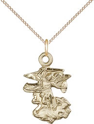 [5940GF/18GF] 14kt Gold Filled Saint Michael the Archangel Pendant on a 18 inch Gold Filled Light Curb chain