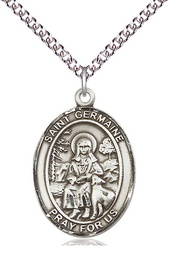 [7211SS/24SS] Sterling Silver Saint Germaine Cousin Pendant on a 24 inch Sterling Silver Heavy Curb chain