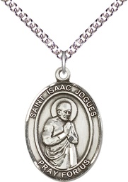 [7212SS/24SS] Sterling Silver Saint Isaac Jogues Pendant on a 24 inch Sterling Silver Heavy Curb chain