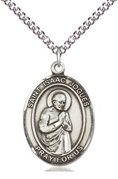 [7212SS/24SS] Sterling Silver Saint Isaac Jogues Pendant on a 24 inch Sterling Silver Heavy Curb chain