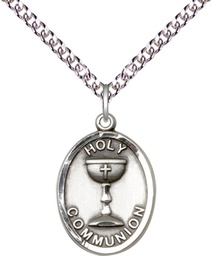 [0876SS/24SS] Sterling Silver Holy Communion Pendant on a 24 inch Sterling Silver Heavy Curb chain