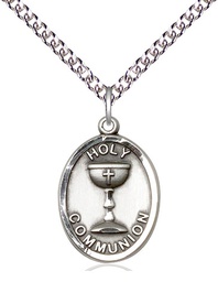[0876SS/24SS] Sterling Silver Holy Communion Pendant on a 24 inch Sterling Silver Heavy Curb chain