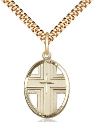 [0877GF/24G] 14kt Gold Filled Cross Pendant on a 24 inch Gold Plate Heavy Curb chain