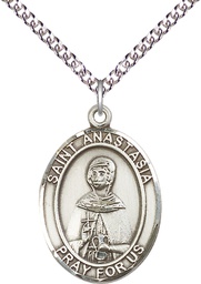 [7213SS/24SS] Sterling Silver Saint Anastasia Pendant on a 24 inch Sterling Silver Heavy Curb chain