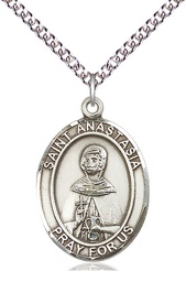 [7213SS/24SS] Sterling Silver Saint Anastasia Pendant on a 24 inch Sterling Silver Heavy Curb chain