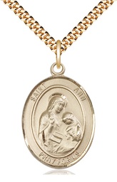 [7002GF/24G] 14kt Gold Filled Saint Ann Pendant on a 24 inch Gold Plate Heavy Curb chain