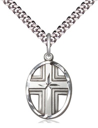 [0877SS/24S] Sterling Silver Cross Pendant on a 24 inch Light Rhodium Heavy Curb chain