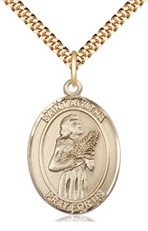 [7003GF/24G] 14kt Gold Filled Saint Agatha Pendant on a 24 inch Gold Plate Heavy Curb chain