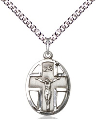 [0878SS/24SS] Sterling Silver Crucifix Pendant on a 24 inch Sterling Silver Heavy Curb chain