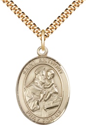 [7004GF/24G] 14kt Gold Filled Saint Anthony of Padua Pendant on a 24 inch Gold Plate Heavy Curb chain