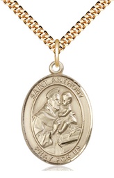 [7004GF/24G] 14kt Gold Filled Saint Anthony of Padua Pendant on a 24 inch Gold Plate Heavy Curb chain