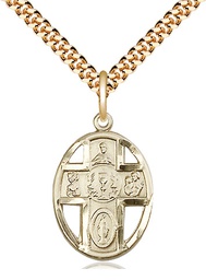 [0879GF/24G] 14kt Gold Filled 5-Way / Chalice Pendant on a 24 inch Gold Plate Heavy Curb chain