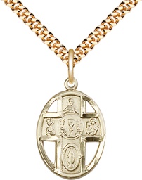 [0879GF/24G] 14kt Gold Filled 5-Way / Chalice Pendant on a 24 inch Gold Plate Heavy Curb chain