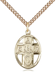 [0879GF/24GF] 14kt Gold Filled 5-Way / Chalice Pendant on a 24 inch Gold Filled Heavy Curb chain