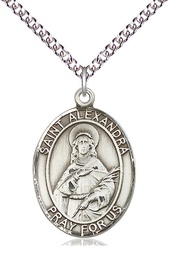 [7215SS/24SS] Sterling Silver Saint Alexandra Pendant on a 24 inch Sterling Silver Heavy Curb chain