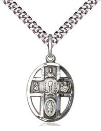[0879SS/24S] Sterling Silver 5-Way / Chalice Pendant on a 24 inch Light Rhodium Heavy Curb chain