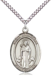 [7216SS/24SS] Sterling Silver Saint Barnabas Pendant on a 24 inch Sterling Silver Heavy Curb chain