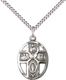 [0880SS/18S] Sterling Silver 5-Way / Holy Spirit Pendant on a 18 inch Light Rhodium Light Curb chain