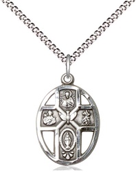 [0880SS/18S] Sterling Silver 5-Way / Holy Spirit Pendant on a 18 inch Light Rhodium Light Curb chain