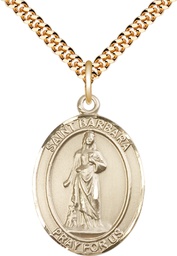 [7006GF/24G] 14kt Gold Filled Saint Barbara Pendant on a 24 inch Gold Plate Heavy Curb chain