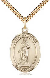 [7006GF/24G] 14kt Gold Filled Saint Barbara Pendant on a 24 inch Gold Plate Heavy Curb chain