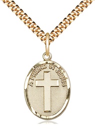 [0881GF/24G] 14kt Gold Filled A Friend In Jesus Pendant on a 24 inch Gold Plate Heavy Curb chain