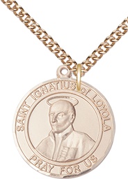 [7217RDGF/24GF] 14kt Gold Filled Saint Ignatius of Loyola Pendant on a 24 inch Gold Filled Heavy Curb chain