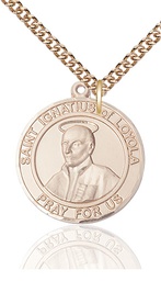 [7217RDGF/24GF] 14kt Gold Filled Saint Ignatius of Loyola Pendant on a 24 inch Gold Filled Heavy Curb chain