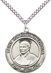 [7217RDSS/24SS] Sterling Silver Saint Ignatius of Loyola Pendant on a 24 inch Sterling Silver Heavy Curb chain