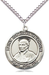 [7217RDSS/24SS] Sterling Silver Saint Ignatius of Loyola Pendant on a 24 inch Sterling Silver Heavy Curb chain