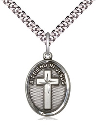 [0881SS/24S] Sterling Silver A Friend In Jesus Pendant on a 24 inch Light Rhodium Heavy Curb chain