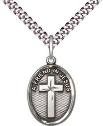 [0881SS/24S] Sterling Silver A Friend In Jesus Pendant on a 24 inch Light Rhodium Heavy Curb chain