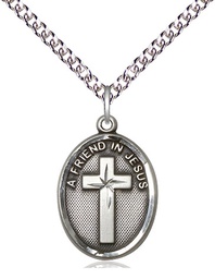 [0881SS/24SS] Sterling Silver A Friend In Jesus Pendant on a 24 inch Sterling Silver Heavy Curb chain