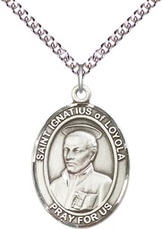 [7217SS/24SS] Sterling Silver Saint Ignatius of Loyola Pendant on a 24 inch Sterling Silver Heavy Curb chain